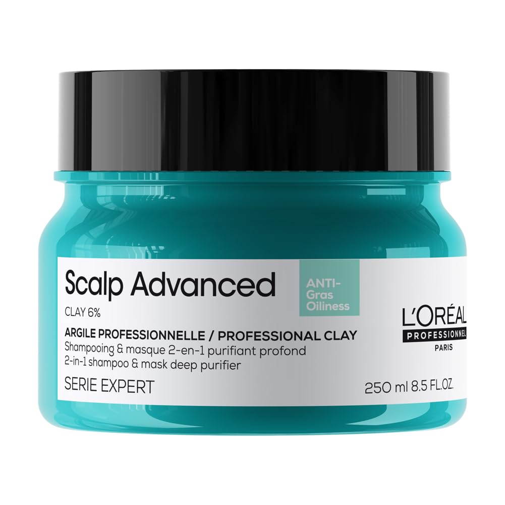 L'Oréal Professionnel Scalp Advanced, Professional Clay Anti-Oiliness 2-in-1 Deep Purifier Shampoo and Hair Mask, For Oily and Greasy Hair, Serie Expert, 250mlCradle to Cradle CertifiedCradle to Cradle CertifiedCradle to Cradle Certified