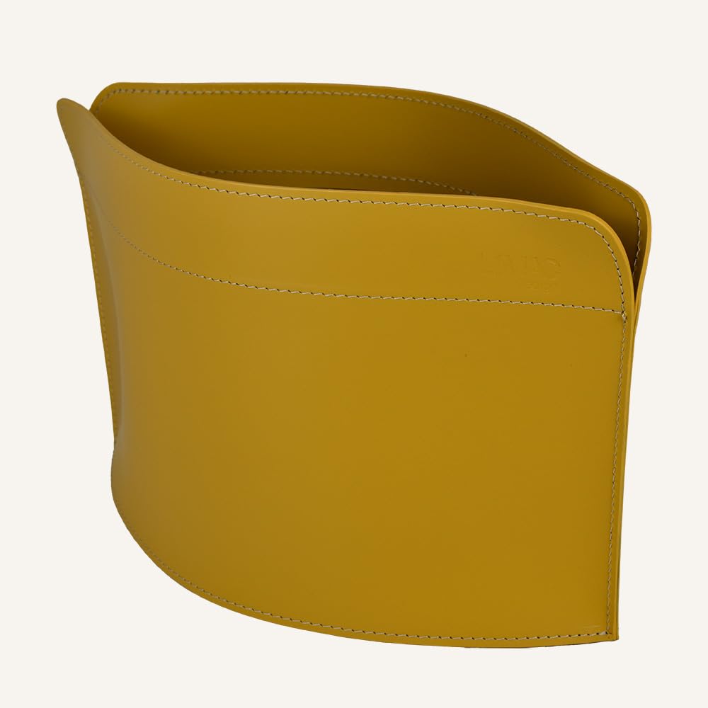 Design GIUSY Zeitungsständer modern aus Leder, Zeitschriftensammler, Originaler Zeitungskorb, Bücherkorb, für Zuhause, Büro, Hotel, Hergestellt in Italien. (Gelb)