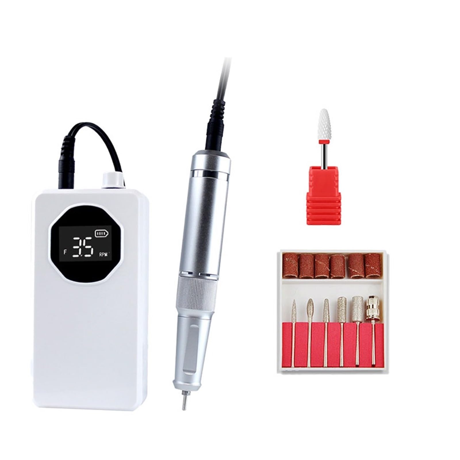 Ponceuse À Ongles Électrique Professionnelle 35 000 TR/Min pour Manucure Et Pédicure. Appareil Rechargeable sans Fil pour Dissolvant De Gel. Outils Professionnels Po,Bianco-A