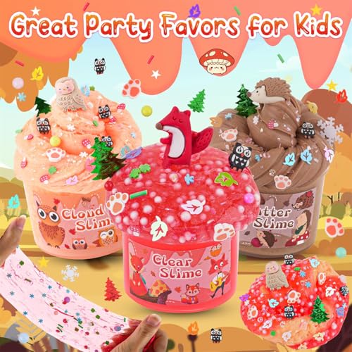 Image of LAWOHO 6 Packs Forest Slime Kit - Clear, Butter, Cloud Slime Making Kit, Slimes for Kids with Animal Add-ins, 360ml Slimes Kits for Boys & Girls Birthday Halloween Christmas Easter Gifts Party Favors