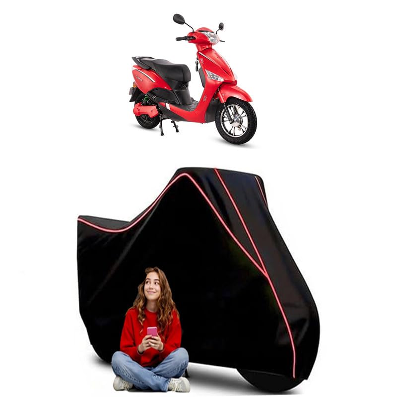 Image of Optima Lead Acid Scooty Bike Cover Water Resistant Outdoor Use Universal Fit Scooters Motorcycles Heavy Duty UV Protection Dust Rain Scratch Resistant Elastic Bottom Black Blue Piping