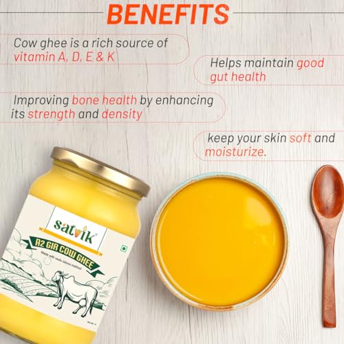 Image of Satvik Pure Ghee A2 Gir Cow Ghee 500gm Churned from Vedic Bilona Method | Bilona Ghee | A2 Cow Desi Ghee 500ml