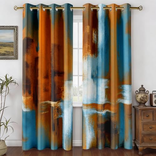 Image of Asuexpect Rust Curtains 2 Panels Abstract Curtain Room Darkening Grommet Window Drapes Modern Decorative Window Treatments for Bedroom Living Room, 52x72 Inches