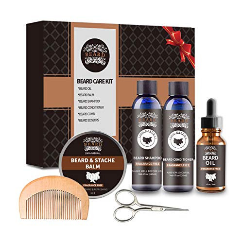 Beard Grooming Kit Beard Care Set W/Beard Oil,Beard Balm, Beard Shampoo Wash, Beard Conditioner, Beard Comb, Beard Scissors, Beard Growth Care Gifts for Men