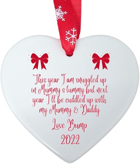 Second Ave Baby Bump Christmas White Ceramic Hanging Heart Christmas Xmas Tree Decoration Bauble