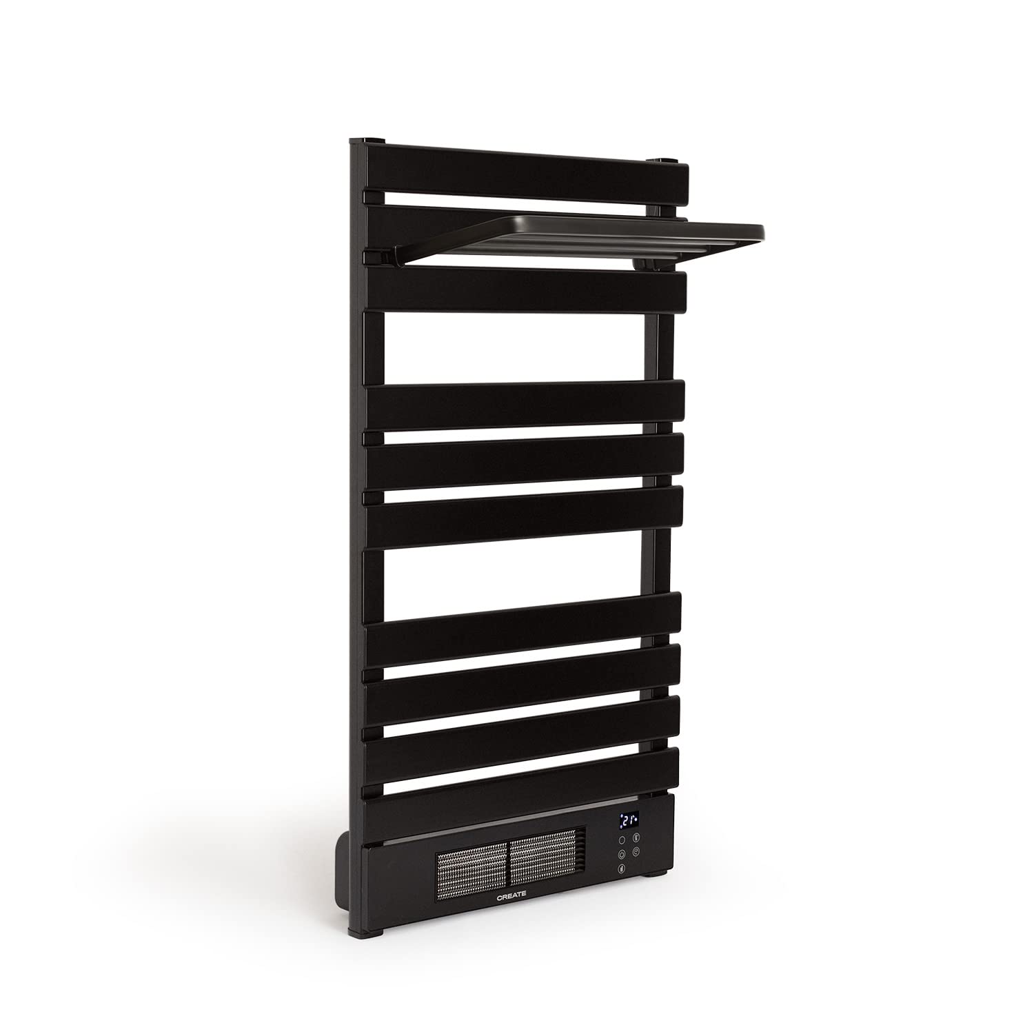CREATE / WARMTOWEL Pro + ÉTAGÈRE/Radiateur Porte-Serviettes avec Chauffage et Wi-FI avec étagère 3 Barres et Crochet Noir / 101x13x55 cm / 1500 W, 2 puissances, pièces jusqu'à 12 m², Technologie PTC