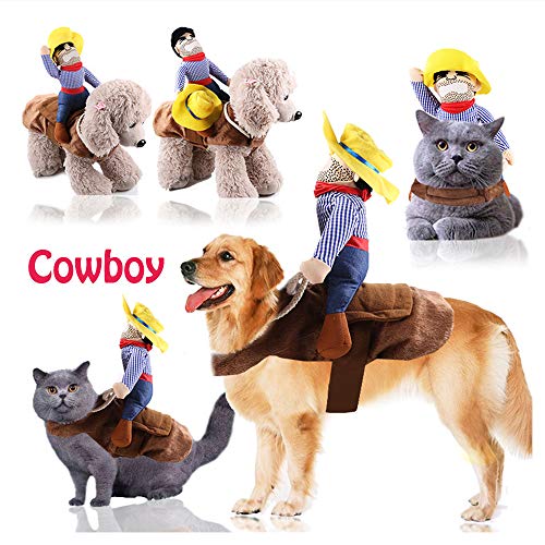FANSU Kostüm Hund Haustier Hund Katze Kostüme, Einstellbare Cowboy Kleidung Netter Party Cosplay Dekoration Onkel Gelber Hut (XL,Brown)