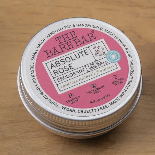 Image of The Bare Bar Absolute Rose Deodorant - 20 gm | Floral Fragrance| Odor & Sweat Control | Natural formula and Chemical free| Good for all skin types | Travel Mini Size Solid Deodorant for Men & Women