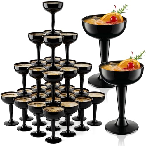 Domensi 40 Pcs Black Champagne Coupe Glasses Bulk 5 oz Plastic Disposable Champagne Flutes Wedding Cocktail Cup for Wedding Engagement Birthday 2026 Graduation Party