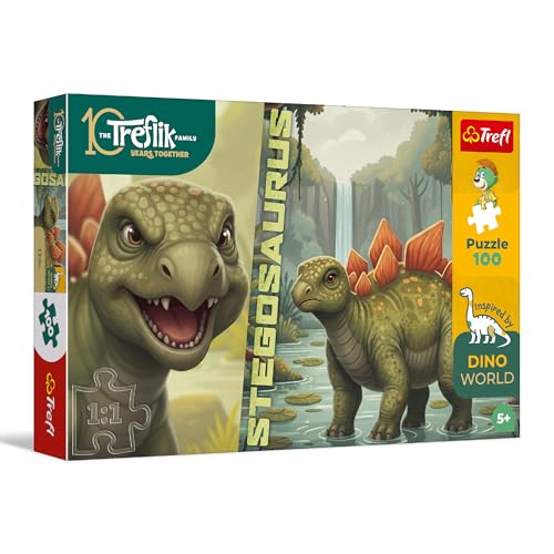Trefl - The Treflik Family, Inspired By Dino World, Stegosaurus - 100 pezzi – Puzzle colorato con dinosauri, intrattenimento creativo, divertimento per bambini dai 5 anni in su