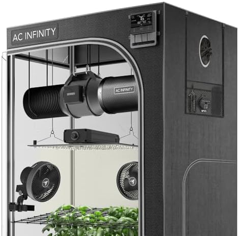 Grow tent set up kit that will transform your indoor gardening experience 8 AC Infinity Advance Grow System 4x4, 4-Plant Kit, WiFi-Integrated Grow Tent Kit, Automate Ventilation, Circulation, Schedule Full Spectrum Samsung LM301H LED Grow Light, 2000D Mylar Tent