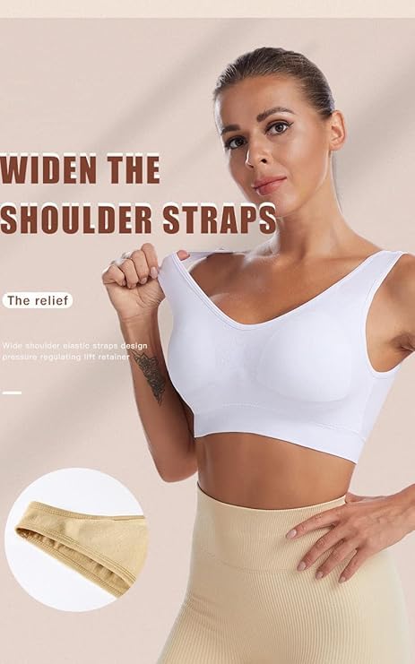 Image of Non Padded Wire Free Seamless Full Coverage Daily Workout Air Sports White Bra