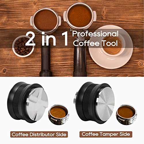 Seeblu 58Mm Espresso Tamper, Coffee Distributor For 58Mm Portafilter, Dual 2 In 1 Espresso Leveler Distributor, Adjustable Depth Coffee Hand Tamper Tool, Black #TOP1