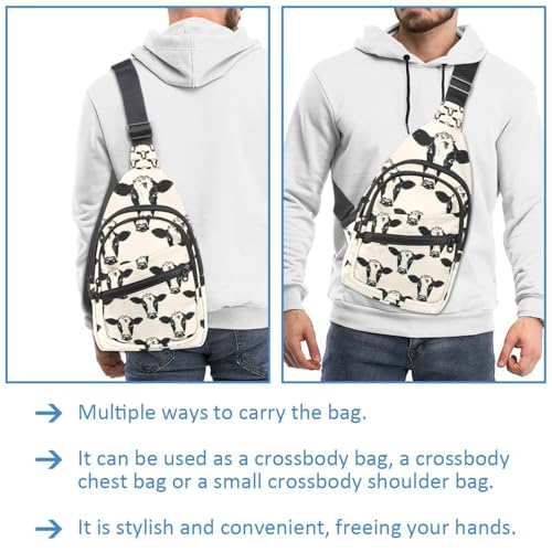 Mochila cruzada para running y senderismo con diseño de vaca negra 3