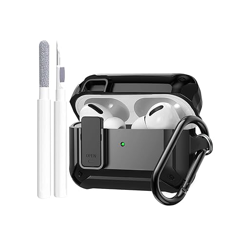 Custodia con lucchetto per AirPods Pro 2a/1a generazione 2019/2022/2023, guscio rigido militare integrale protettivo antiurto con kit di pulizia e portachiavi, nero