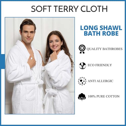 HOUSEGADS BathRobe 100% Cotton Terry Towelling Robe Shawl Collar Gown Luxury and Super Soft Unisex Bathrobe for Men & Women Cozy Gown Hotel and Spa Quality (UK, Alpha, XL, Regular, Regular, WHITE) - Image 6