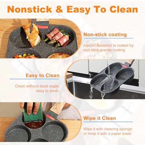 Ahflrito EGG PAN 4 Cup Egg Pans Nonstick, Healthy Breakfast Pancake Pan, Aluminum Omelette Pan, Easy Clean Small Egg Frying Pan, Fried Egg Cooker Suitable thumb #4