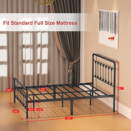 Noillats Metal Bed Frame Full Size With Vintage Headboard And Footboard, Premium Stable Steel Slat Support Mattress Foundation, No Box Spring Needed And Easy Assembly, Dark Grey #TOP1