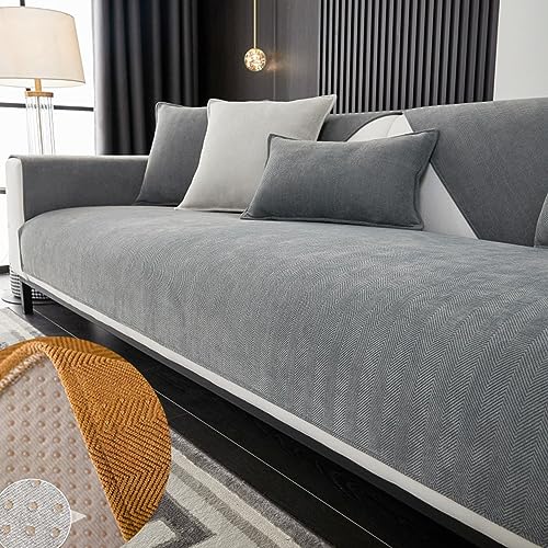UGIF Herringbone Chenille Fabric Furniture Protector Sofa Cover, Housse de Canapé en Tissu Chenille à Chevrons, Jeté de Canapé Antidérapant, Housses de...