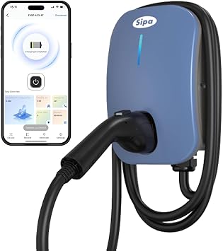 SIPA Level 2 EV Charger, 208-240V, 11.5kw, 48A, J1772 Connector, Fast Charging for All EVs, Indoor/Outdoor, Smart App Control, 25-Foot Cable Durable, Easy Installation Blue