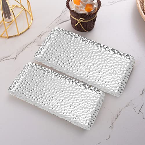 Hammered Stainless Steel Rectangular Tray Plate, 3.7 x 7.7 Inch Decorative Vanity Tray for Bathroom Counter Living Room - Image 2