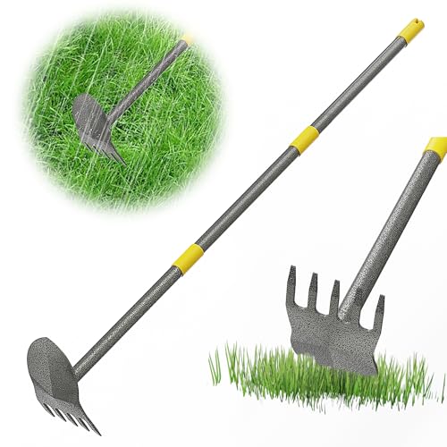 Luvenia Hoe Garden Tool Heavy Duty Garden Hoe for Weeding Loosening Soil 2 in 1 Manual Garden Tools Long Handle Adjustable 17-45 Inch Steel Shaft for Gardening