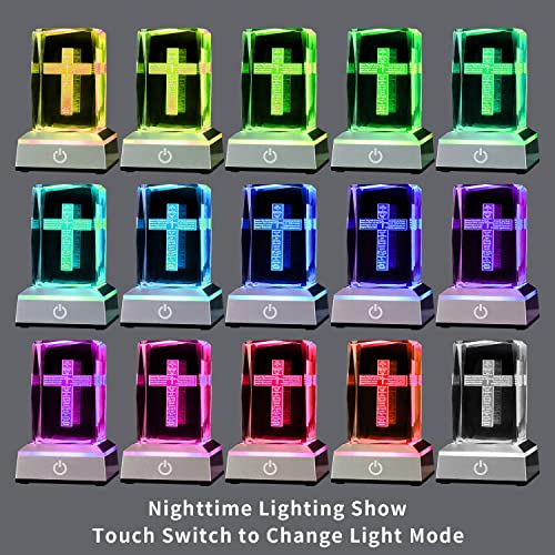 Bahujida 3D Laser Engraved Crystal Crucifix Bible Verse Praye With Colorful Light Base, The Lord Desk Lamps Room Home Cross Decor Xmas Birthday Easter Gifts #TOP3