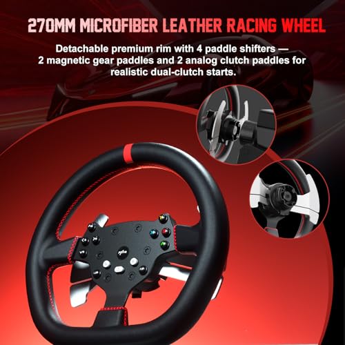 PXN Direct Drive Racing Wheel, V10 Ultra Gaming Steering Wheel - 3.2Nm Force Feedback Steering Wheel for PC/Xbox/ PS4, 270mm Leather Wheel with 4 Paddle Shifters, Adjustable Pedals