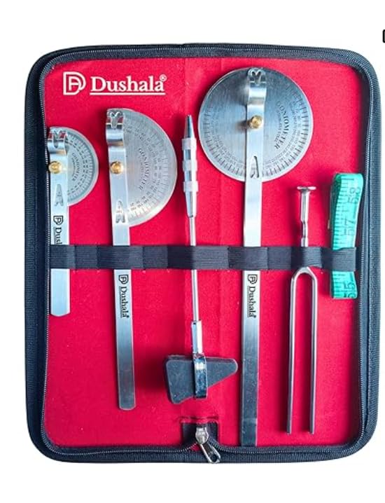 Image of Professional Medical Kit, 6-Piece Set with 360 Goniometer, 180 Goniometer, Finger Goniometer, Knee Hammer, Measuring Tape (With 512 Hz Tuning Fork)