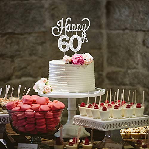 Lingteer Happy 60Th Birthday Silver Rhinestone Cake Topper - Cheers To 60Th Birthday Sixty Years Old Anniversary Party Cake Centerpieces Topper Decorations Gift Sign. #TOP4