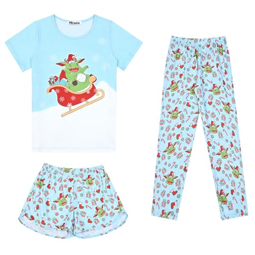Image of Mirawise Girls 3 Pc Pajamas Sleepwear Cotton Pjs Clothes Set 4-13 Years