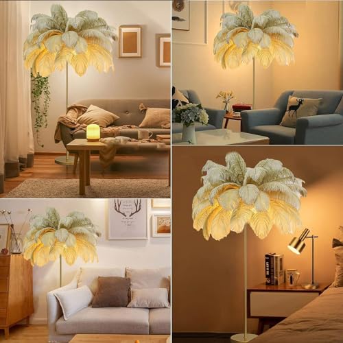 Lámpara de pie de plumas de avestruz suave para suavizar la luz del dormitorio 5
