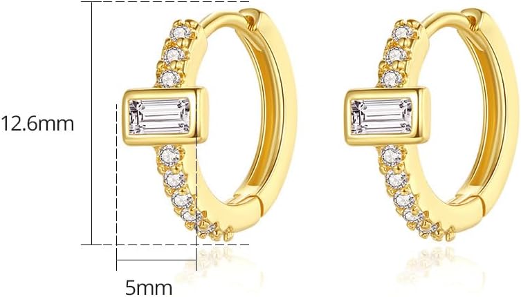 Vintage 14K Gold Hoop Earrings for Women, Emerald Cut Moissanite Huggies Earrings, Sophisticated Jewelry Gift - Image 2