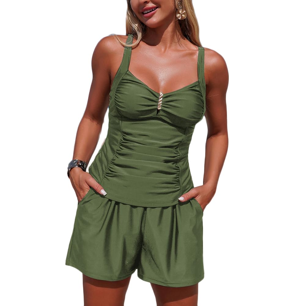 XYFfybhsd High Waisted Bikini Sets for Women Two Piece Tummy Control Swimsuits Bathing Suit Beach Swimwear(Size:M,Color:Green)