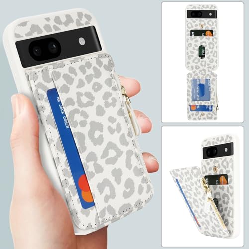 Image of Cavor for Google Pixel 8a Case Wallet with Card Holder, Leopard White