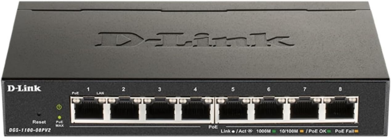 D-Link Ethernet PoE Switch, 8 Port Smart Managed w/ 64W PoE Budget Layer 2 Network Gigabit Wireless Internet (DGS-1100-08PV2)