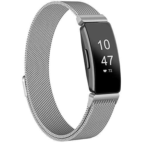 Vanua コンパチブル Fitbit Inspire HR/Fitbit Inspire 2/Fitbit Inspire バンド ベルト 磁気バックル付きの調節可能なステンレス鋼のミラノバンド 多色選択 (Large, シルバー)