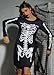 Halloween Women's Cute Loose Fit Sexy Party Dresses Funny Midi Costume Skeleton Skull L