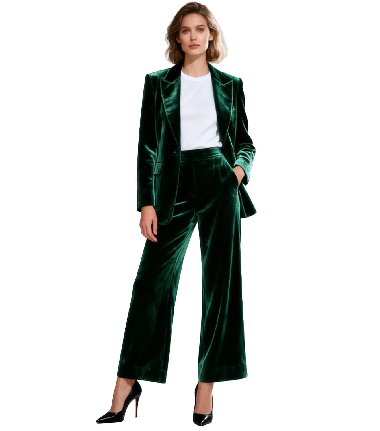 Womens Velvet 2 Piece Outfits Suits Blazer Wedding Business Pants Sets Party Fall Clothes