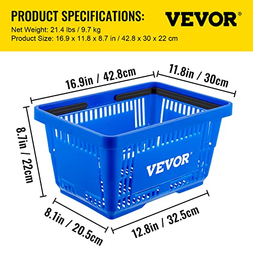 Vevor Shopping Basket, Set Of 12 Blue, Durable Pe Material With Handle And Stand, Basket Dimension 16.9"L X 11.8"W X 8.07"H And Used For Supermarket, Retail, Grocery- Holds 21 L/5.6 Gal Of Merchandise #TOP6