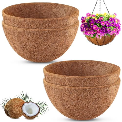 REMIAWY Hanging Baskets Coco Liners 4 Pack 16 Inch Natural Coconut Fiber Liner Replacement for Planters Round Hanging Basket Inserts for Flowers Vegetables Herbs Garden Pots Indoor Outdoor