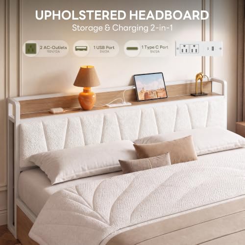 Image of LIKIMIO California King Size Bed Frame with 2 Drawers and Charging Station