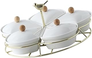 BRIGHTFUFU Five-Compartment Creative Dried Fruit and Candy Serving Tray Ceramic Snack Storage Plate Lid for Parties and Pi...