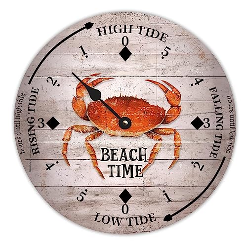 ENEDNATE Beach Time Ocean Crab Wood Tidal Clock Ocean Time Coastal High Tide Low Tide Clock Rustic Wooden Nautical Tide Movement Vintage Decor for Beach House Kitchen Wall Art 12 Inch