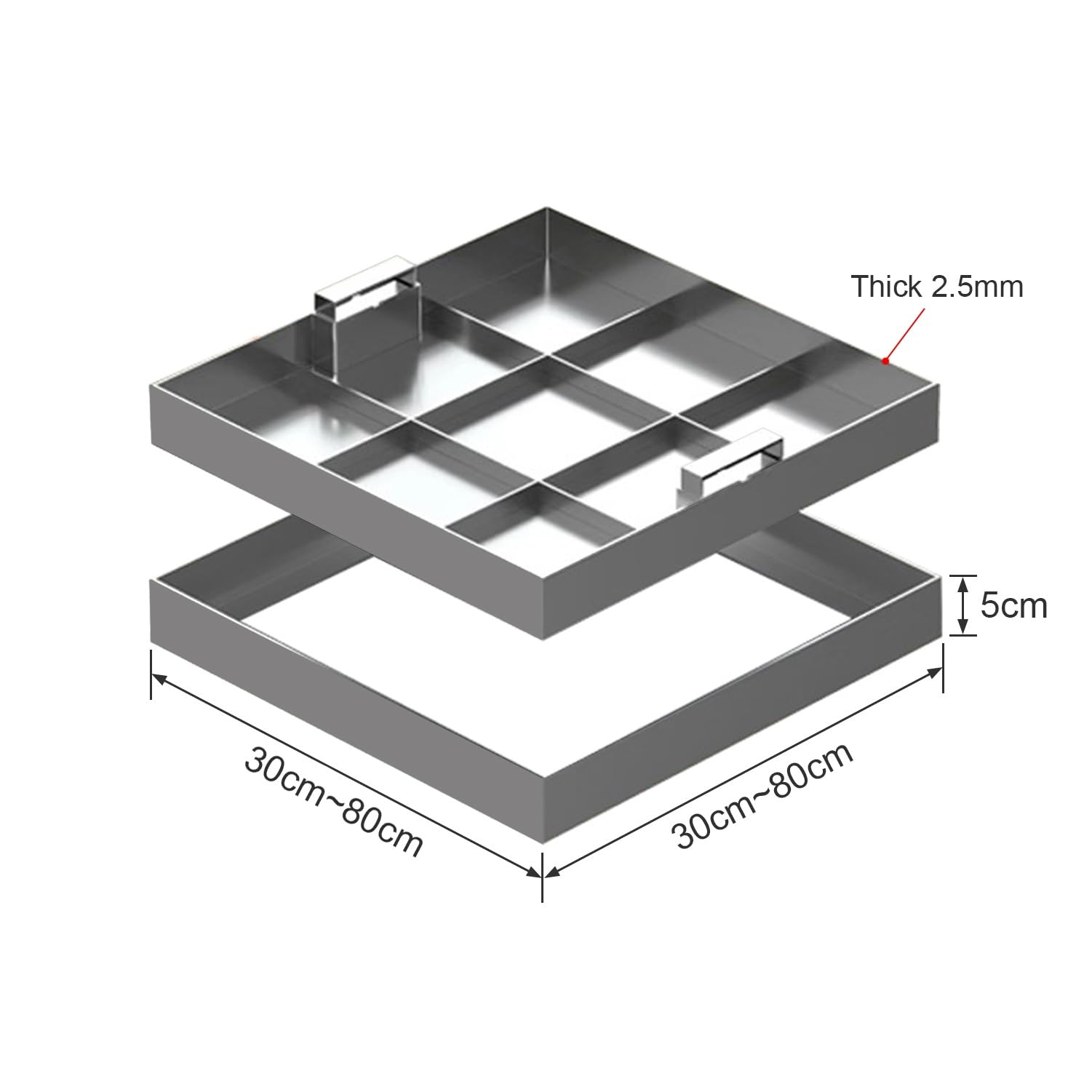 Tapa De Arqueta Y Marco De Acero Inoxidable 304, Con Asa Retráctil, Cuadrada Incrustada Tapa Para Fosa Séptica, Para Uso En Interiores Y Exteriores(80x80cm)