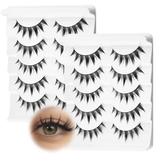 Eyelashes, 10 Pairs False Eyelashes Manga Lashes Natural Cosplay Lashes Korean Japanese Asian Cosplay Anime Eyelash Natural Look Beauty Eye Lash Extension Tools