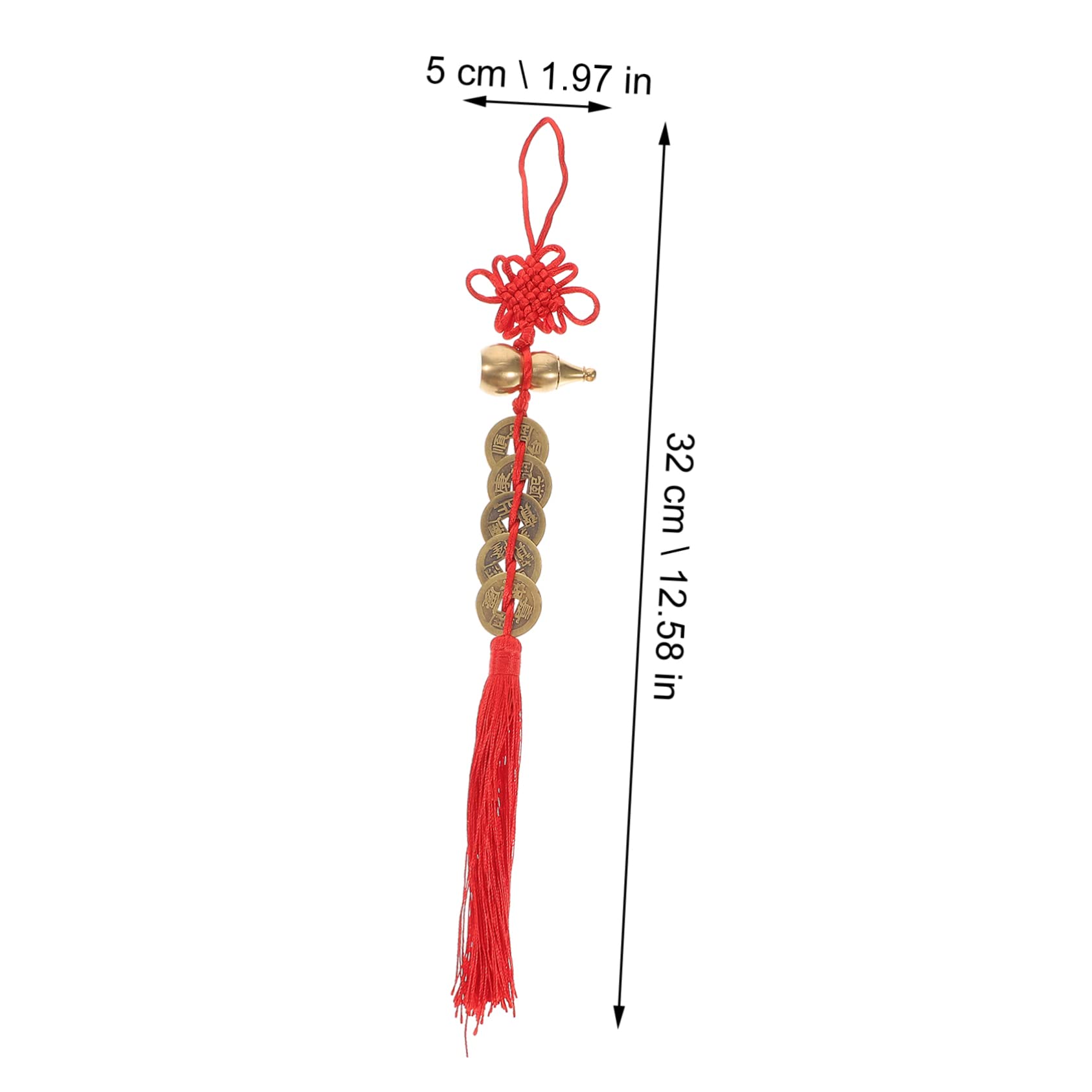 Ciondolo Feng Shui Portafortuna Rosso Con Nappa E Monete Cinesi – Lunghezza 35 Cm, Decorazione Porta Fortuna Per Casa O Ufficio