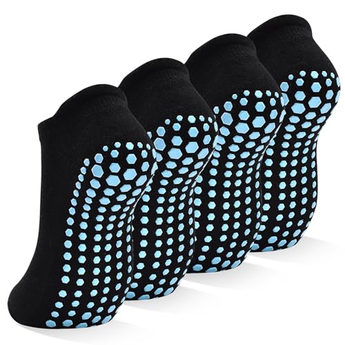 Image of SkiBeaut Grips Non Slip Socks for Women, 4 Pairs Yoga Pilates Anti Skid Woman Hospital Gripper Socks (5-12)