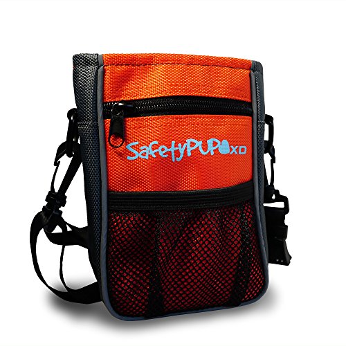 SafetyPUP XD Dog Treat Pouch. Belt, Clip or Shoulder Carry Dog Treat Training Bag. Durable, Hi Vis Interior Dog Treat Bag with Integrated Poop Bag Dispenser and Secure Pouch Closure (Orange)