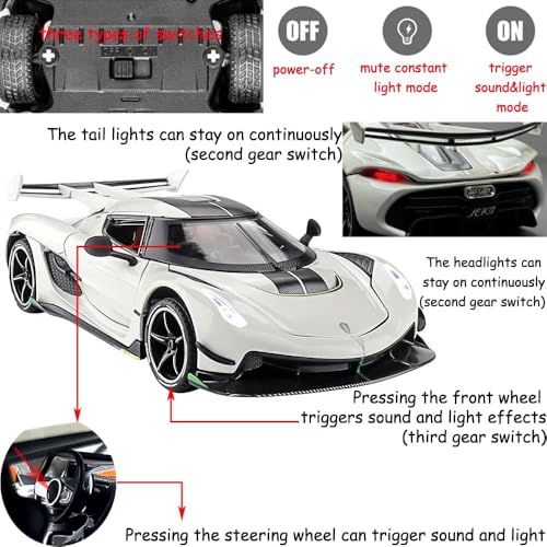 Image of Exclusive Alloy Metal Pull Back Die-Cast Car Diecast Metal Pullback Toy Car with Openable 6 Doors,Light Music Boys Gifts Toys (1:24 Koenigsegg Jesko - Multicolor)
